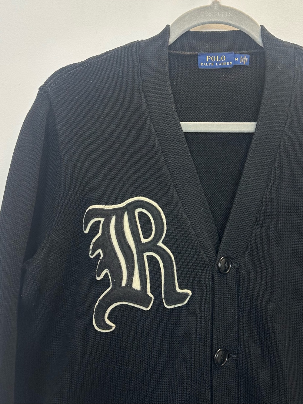 Polo Ralph Lauren Black Varsity-Style Cardigan with White Appliqué - Picture 3 of 14